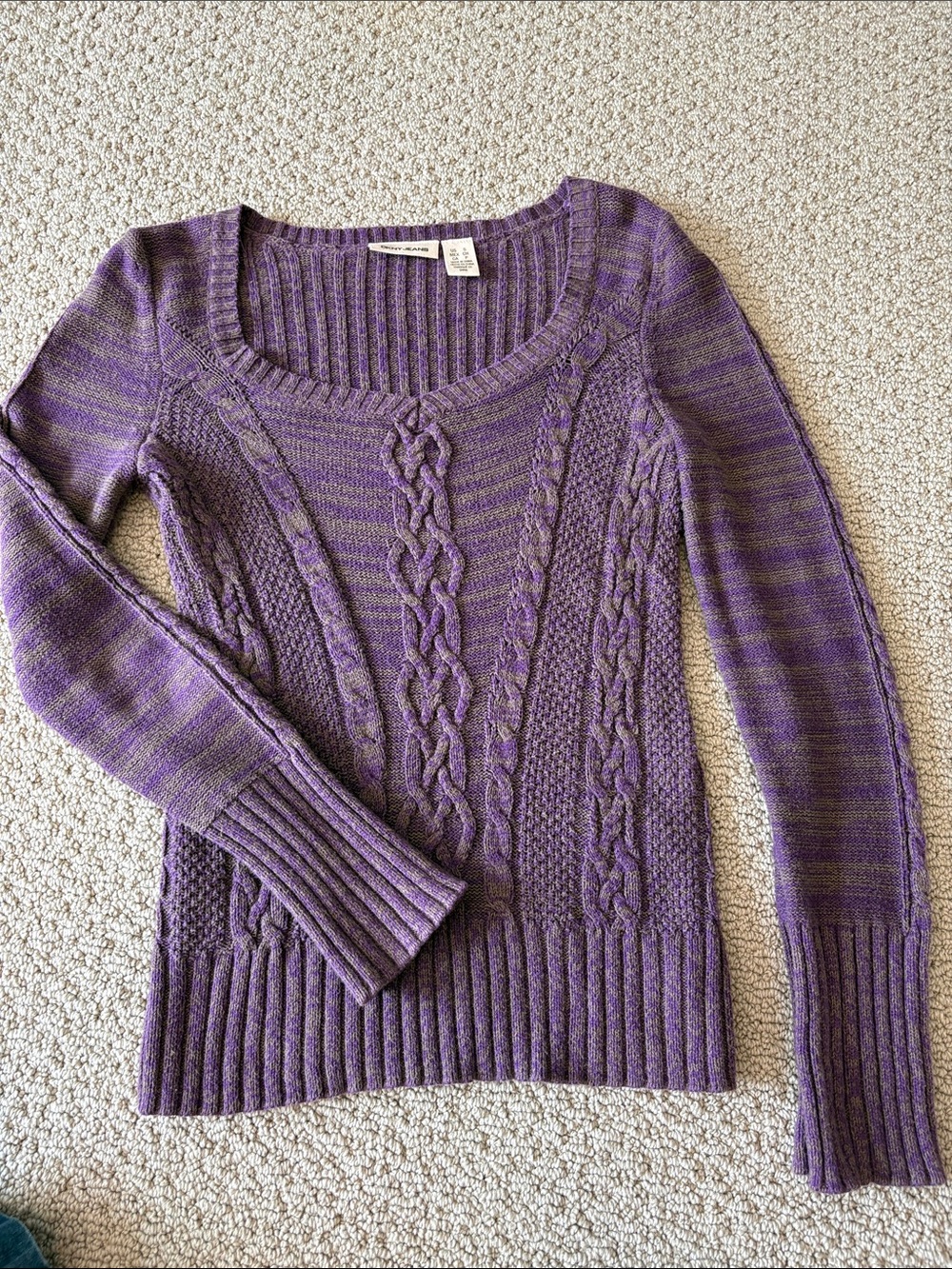 DKNY Jeans Purple Cable Knit Sweater Size Small Cotton Blend